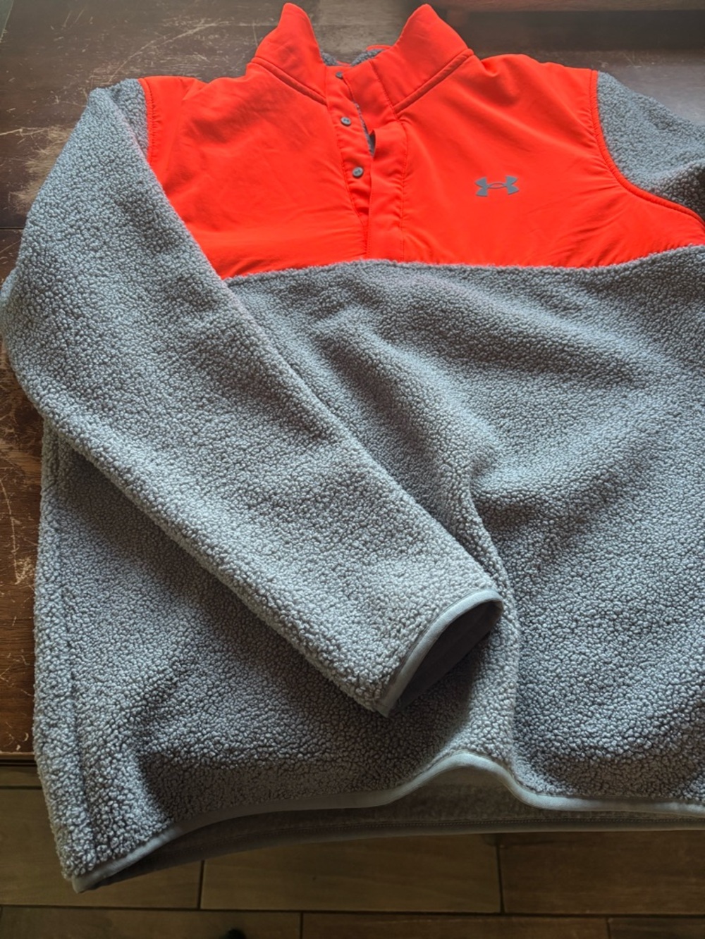 Under Armour Men's Gray Sherpa Fleece Zip Pullover with Orange Yoke
